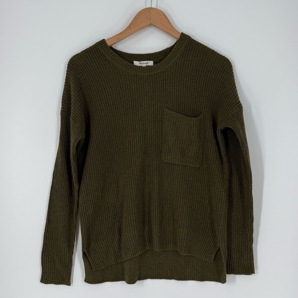 Madewell Thompson Ribbed Knit Pocket Pullover Sweater in Green | XS - Picture 3 of 5
